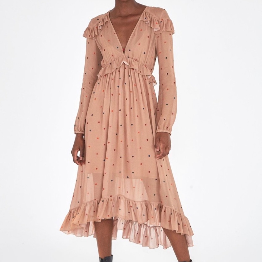 NWT Farm Rio Beige Dots Midi Dress